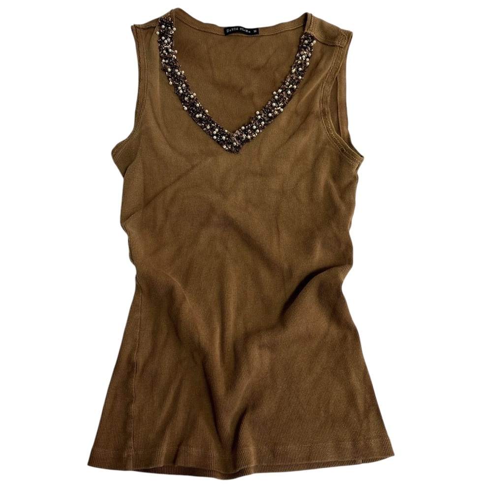 David cline brown beaded tank top